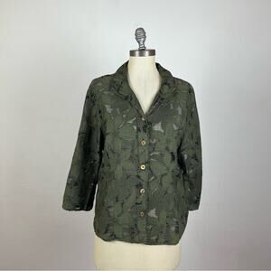 Cut Loose Green Laser Cut Floral Boxy Top